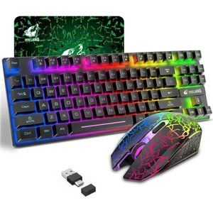 Wireless Gaming Keyboard and Mouse Combo with 87 Key Rainbow LED Backlight